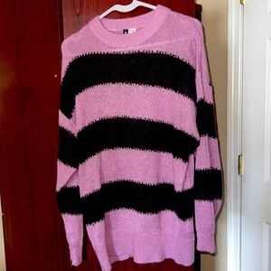 purple and black stripped sweater